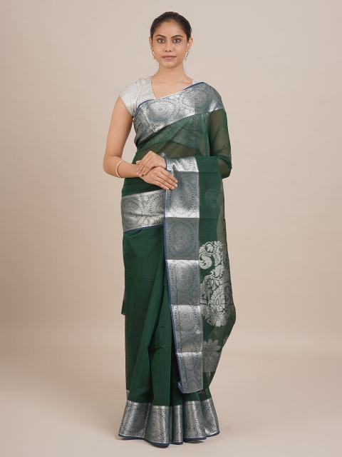 

Pothys Women Green & Silver-Toned Woven Designed Saree