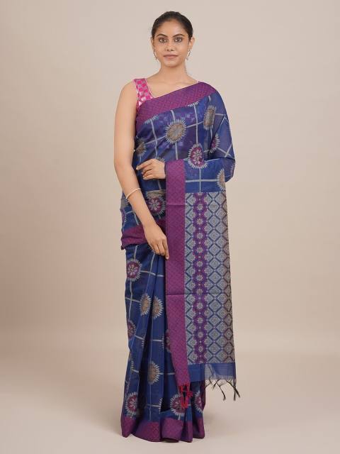 

Pothys Women Blue & Silver-Toned Woven Designed Saree
