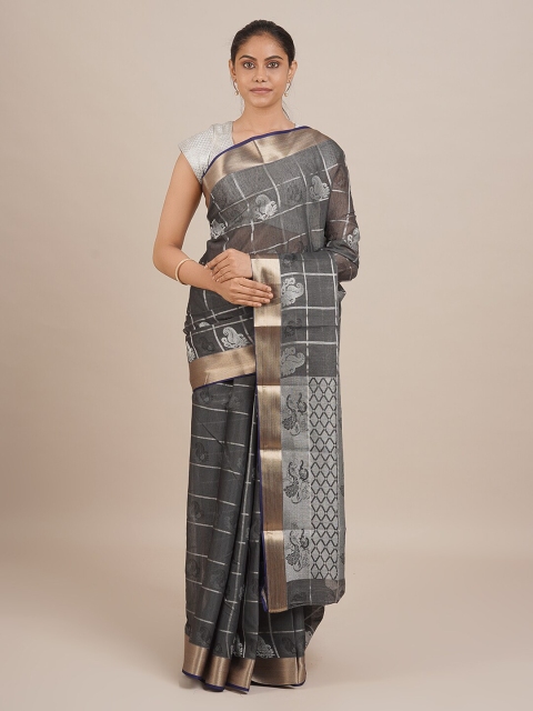 

Pothys Women Grey & Silver-Toned Woven Designed Saree