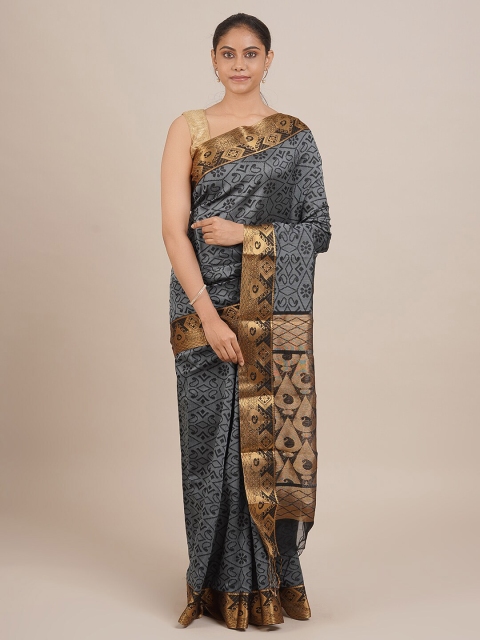 

Pothys Women Grey & Gold-Toned Woven Designed Saree