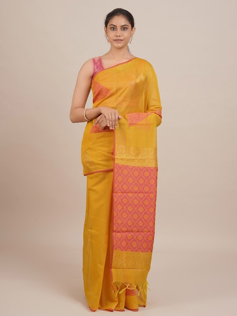 

Pothys Women Mustard & Pink Woven Designed Saree