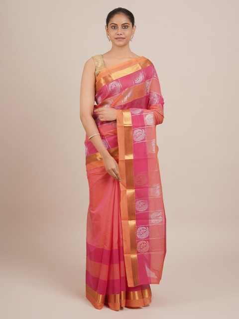 

Pothys Women Pink & Gold-Toned Woven Designed Saree