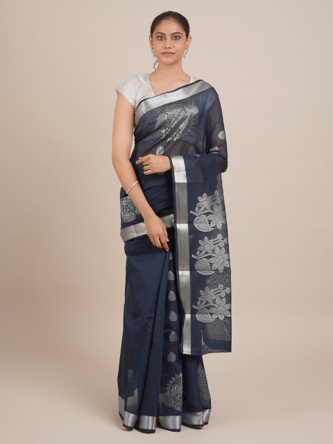 

Pothys Women Blue & Silver-Toned Woven Designed Saree
