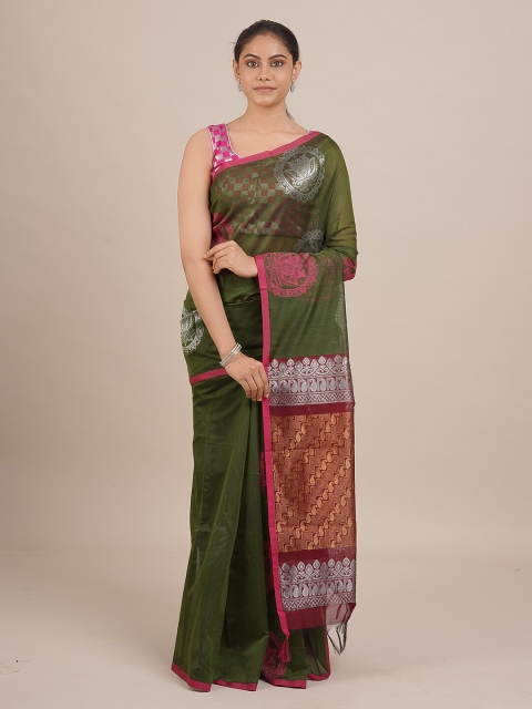 

Pothys Women Green & Maroon Woven Designed Saree