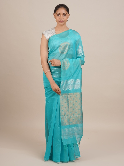 

Pothys Women Blue & Silver-Toned Woven Designed Saree
