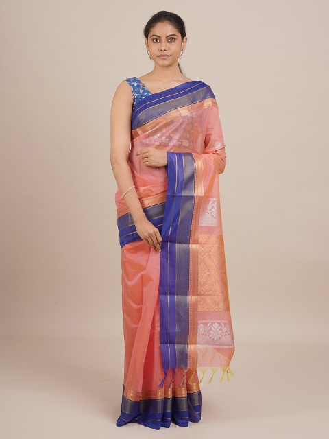 

Pothys Women Peach-Coloured & Blue Woven Designed Saree