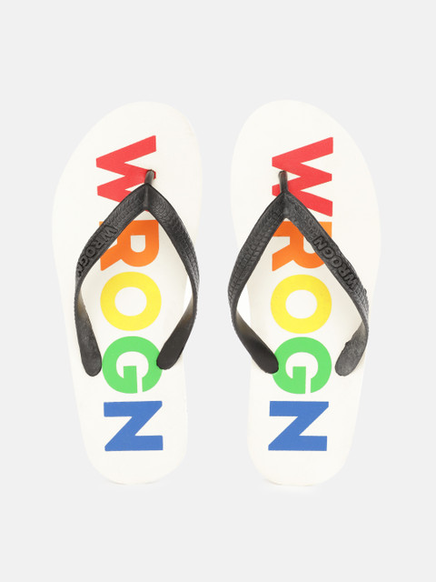 

WROGN Men White & Black Brand Logo Printed Thong Flip-Flops