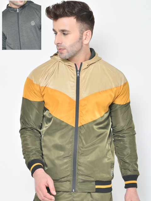 

Chkokko Men Beige Colourblocked Reversible Bomber Jacket