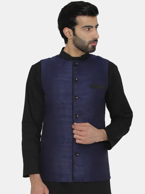 

Raas Men Blue & Black Solid Silk Blend Nehru Jacket