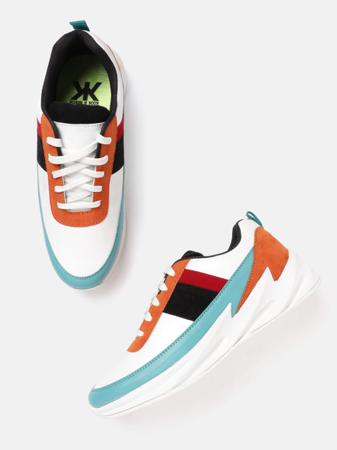 

Kook N Keech Men White & Teal Green Colourblocked Sneakers