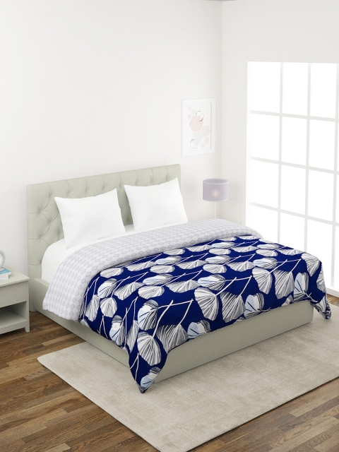 

A Homes Grace Blue & Grey Floral Printed AC Room 300 GSM Double Bed Comforter