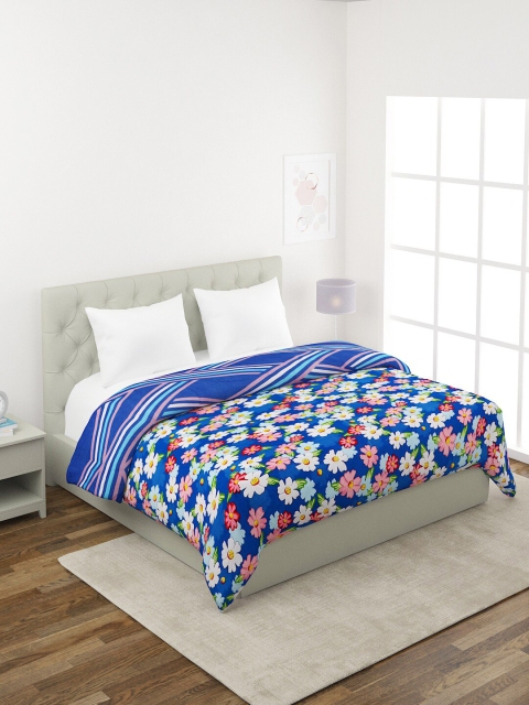 

A Homes Grace Blue Floral Printed AC Room 300 GSM Double Bed Comforter