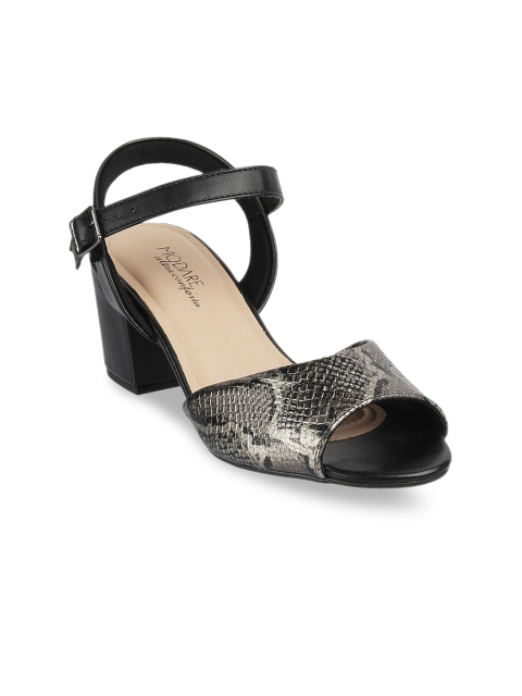

MODARE Black & Gold-Toned Printed PU Block Sandals