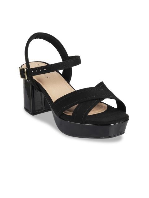 

MODARE Black PU Block Sandals with Buckles