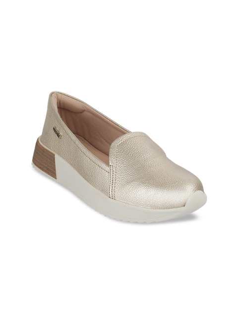 

MODARE Women Gold-Toned Textured PU Slip-On Sneakers