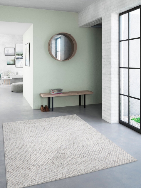 

OBSESSIONS Cream-Coloured & White Striped Polypropylene Carpet