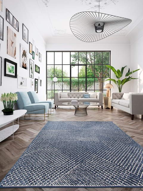 

OBSESSIONS Blue & White Patterned Polypropylene Carpet