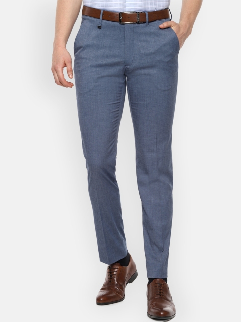 

Van Heusen Men Blue Textured Slim Fit Formal Trousers
