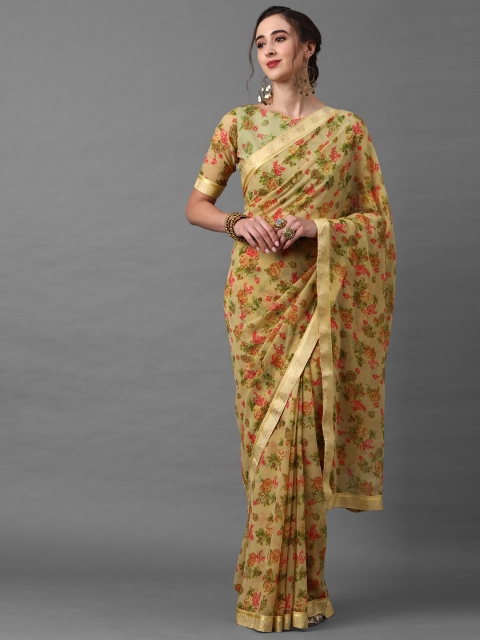 

Mitera Women Beige Poly Georgette Floral Printed Saree