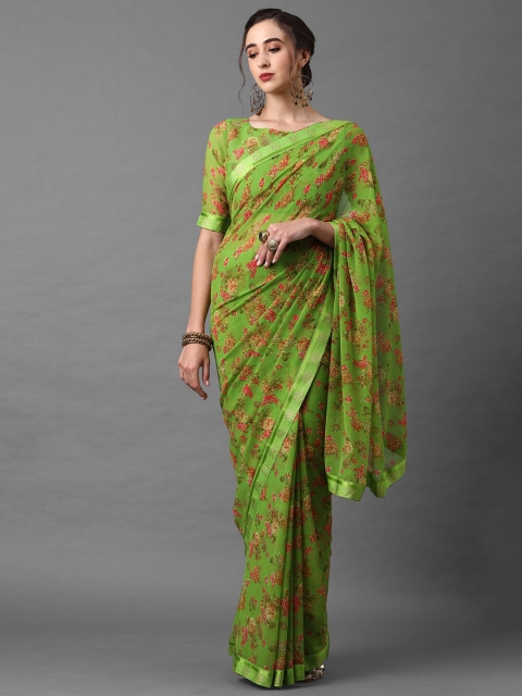 

Mitera Women Green Poly Georgette Floral Printed Saree