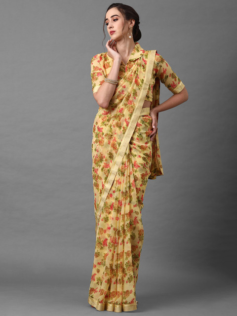 

Mitera Women Beige Poly Georgette Floral Printed Saree