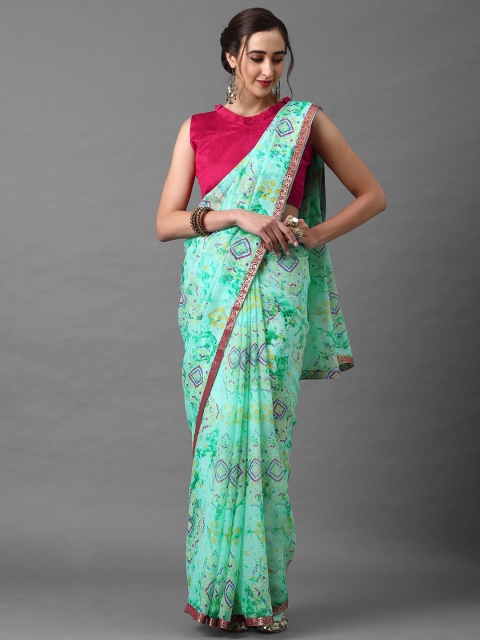 

Mitera Women Sea Green Poly Georgette Bandhani Printed Saree
