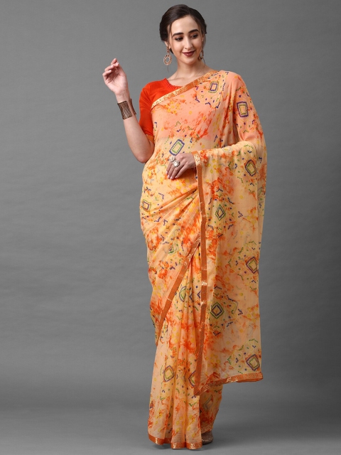 

Mitera Women Orange Poly Chiffon Bandhani Printed Saree