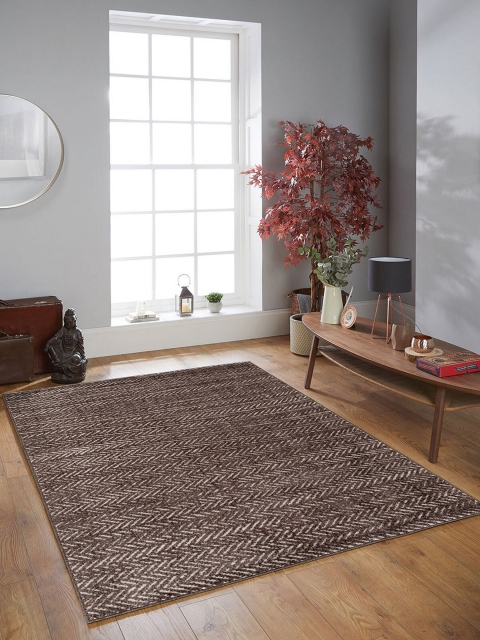 

OBSESSIONS Brown & White Geometric Polypropylene Carpet