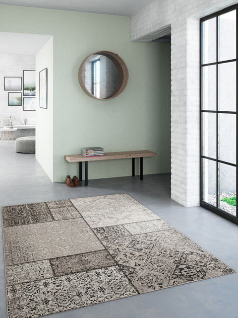 

OBSESSIONS Grey & Cream-Coloured Ethnic Motifs Polypropylene Carpet