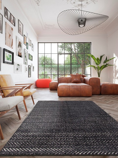 

OBSESSIONS Black & White Geometric Polypropylene Carpet