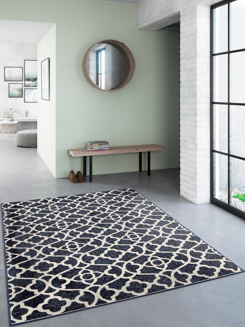 

OBSESSIONS Blue & White Geometric Polypropylene Carpet