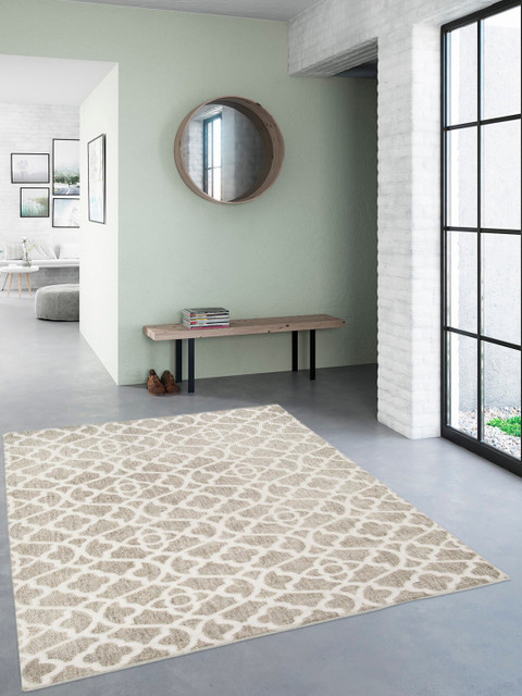 

OBSESSIONS Beige & White Geometric Polypropylene Carpet