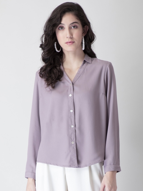 

FabAlley Purple Mandarin Collar Georgette Shirt Style Top
