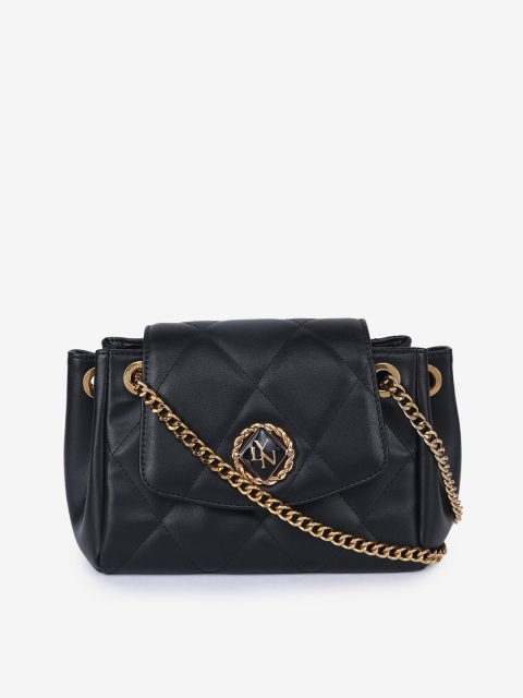 

LYN Women Black PU Structured Sling Bag with Quilted