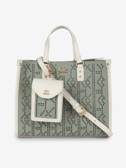 

LYN Green Textured PU Shopper Handheld Bag with Cut Work