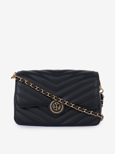 

LYN Black Textured PU Structured Sling Bag with Quilted