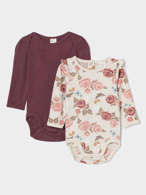 

H&M Kids Pack of 2 Puff Sleeved Bodysuits, Purple