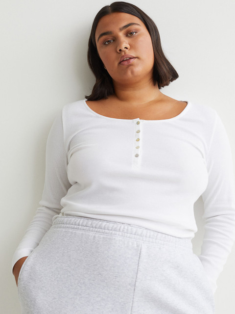 

H&M Women White H&M+ Ribbed Henley top