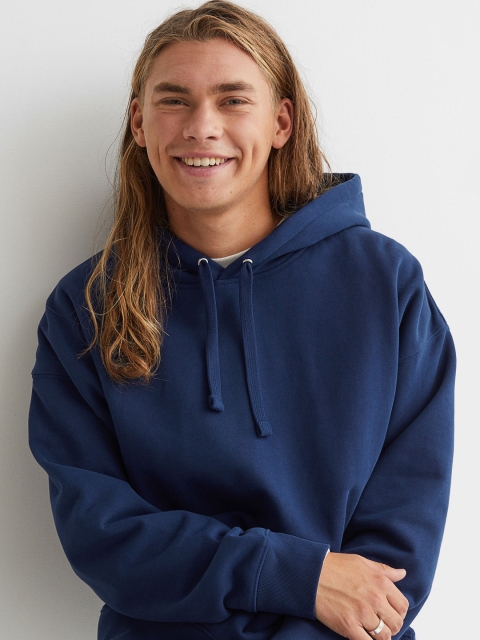 

H&M Men blue Solid Cotton Hoodie