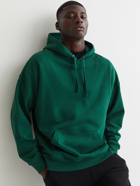 

H&M Men Green Solid Cotton Hoodie