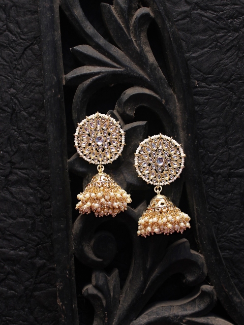 

AccessHer Gold-Plated Gold-Toned Contemporary Jhumkas Earrings