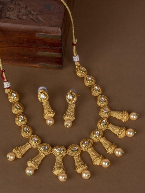 

AccessHer Brass-Plated Gold-Toned & White Kundan-Studded Jewellery Set