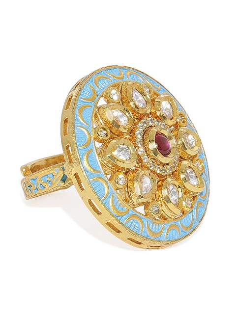 

AccessHer Gold-Toned & Blue Stone-Studded Enameled Handcrafted Finger Ring