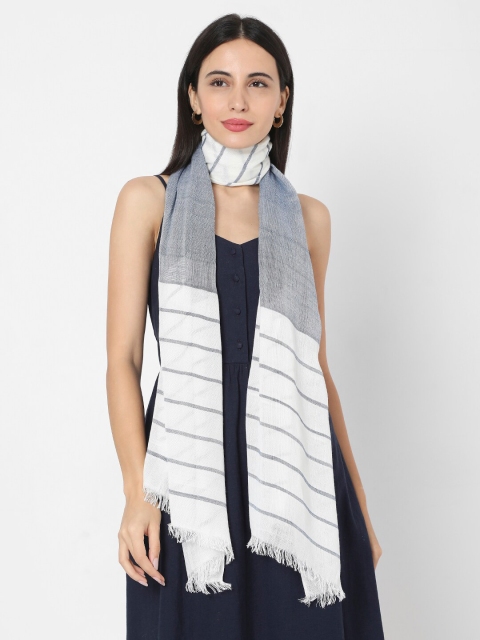 

SALWAR STUDIO Women Blue & White Rayon Striped Printed Stole