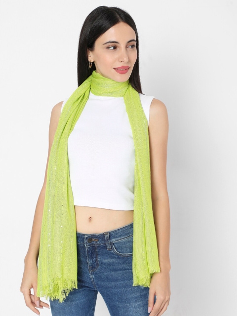 

SALWAR STUDIO Women Green Solid Viscose Rayon Stole