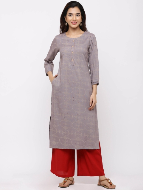 

ZOLA Women Grey Floral Embroidered Panelled Kurti with Palazzos