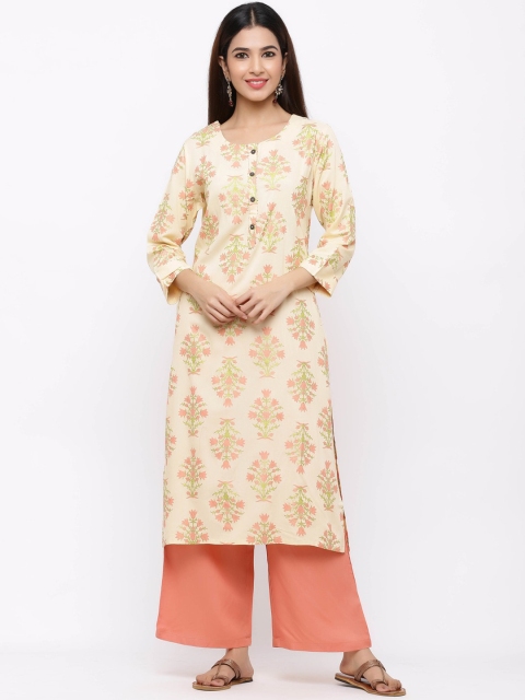 

ZOLA Women Yellow Floral Printed Regular Kurti with Palazzos