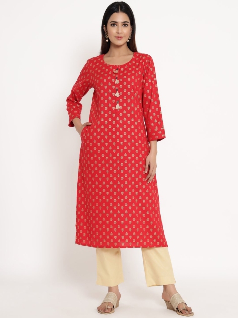 

ZOLA Women Red Ethnic Motifs Angrakha Kurti with Trousers