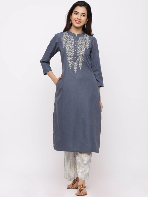 

ZOLA Women Grey Yoke Design Regular Kurta with Pyjamas