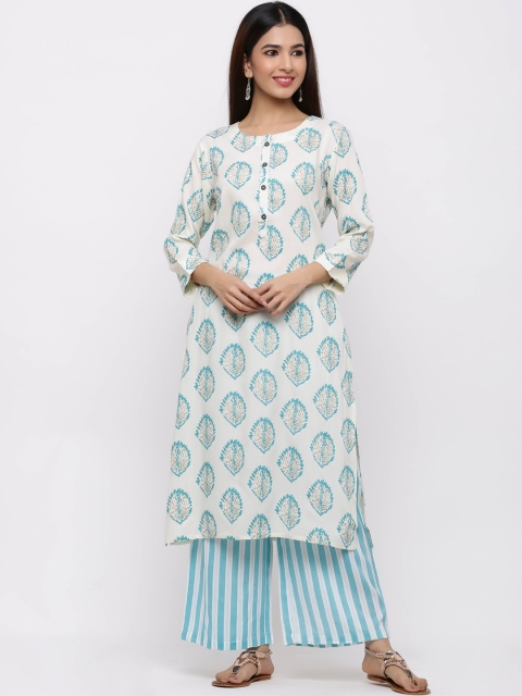 

ZOLA Women White Ethnic Motifs Printed Regular Kurti with Palazzos